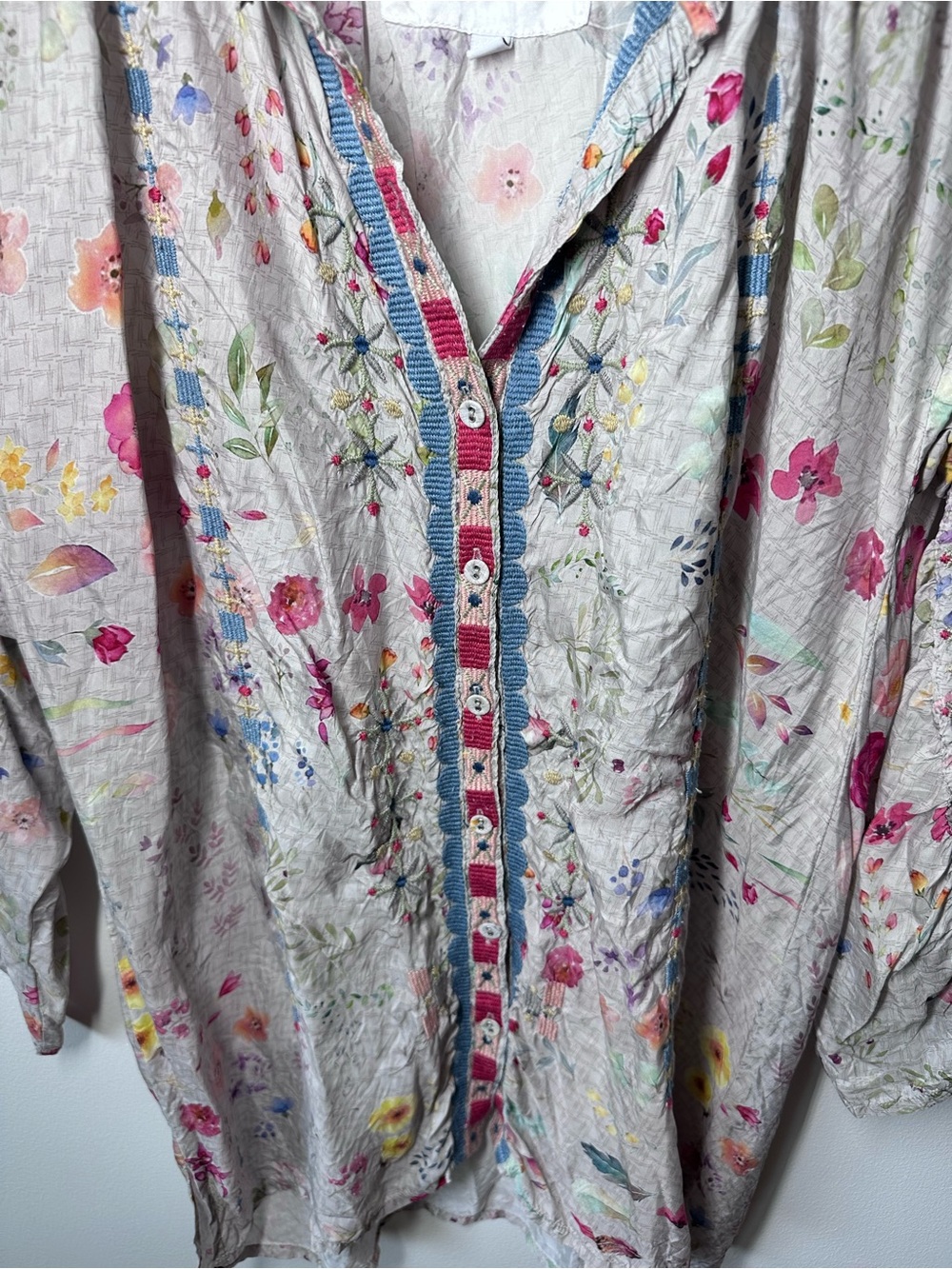 Johnny Was BIYA Embroidered Floral Tunic Blouse Top Small - Picture 7 of 11